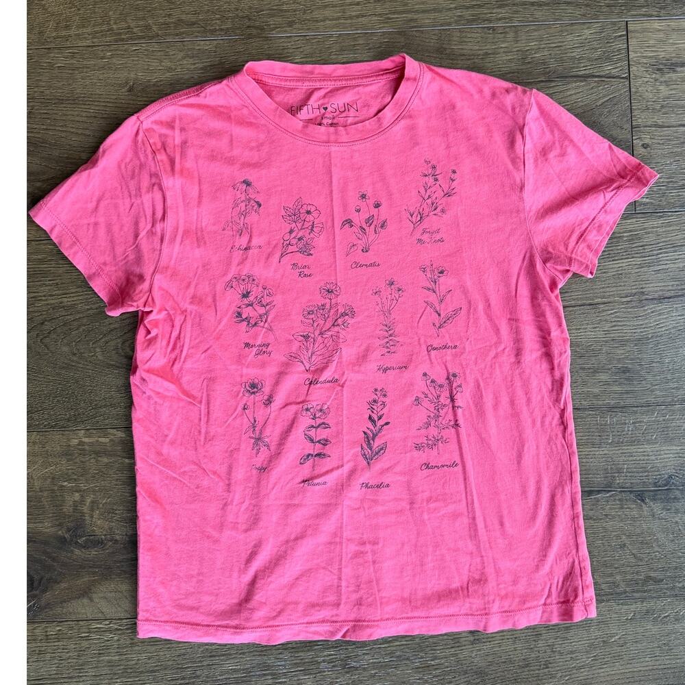Fifth Sun Women's Vintage Botanical-Style Tee-Shirt Size Small